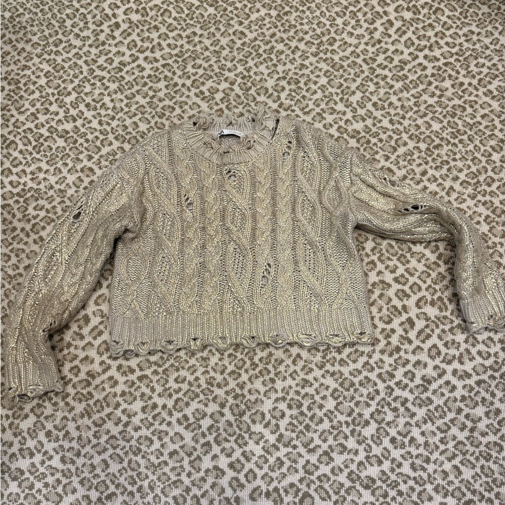 Zara Cable Knit Metallic Sweater